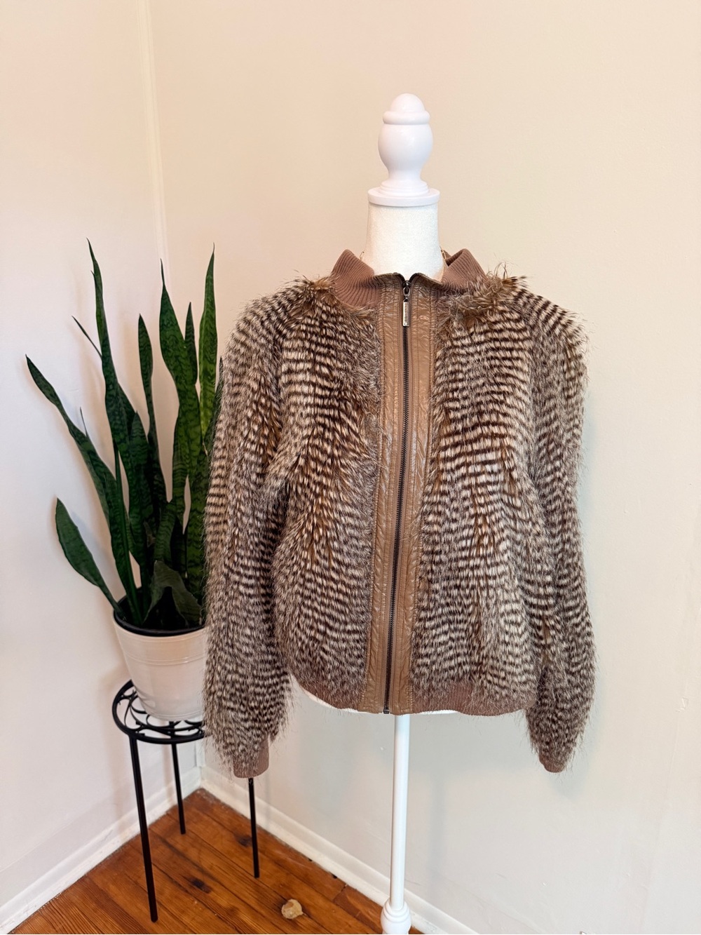 Vertigo | Faux Fur Brown and Cream Bomber Jacket